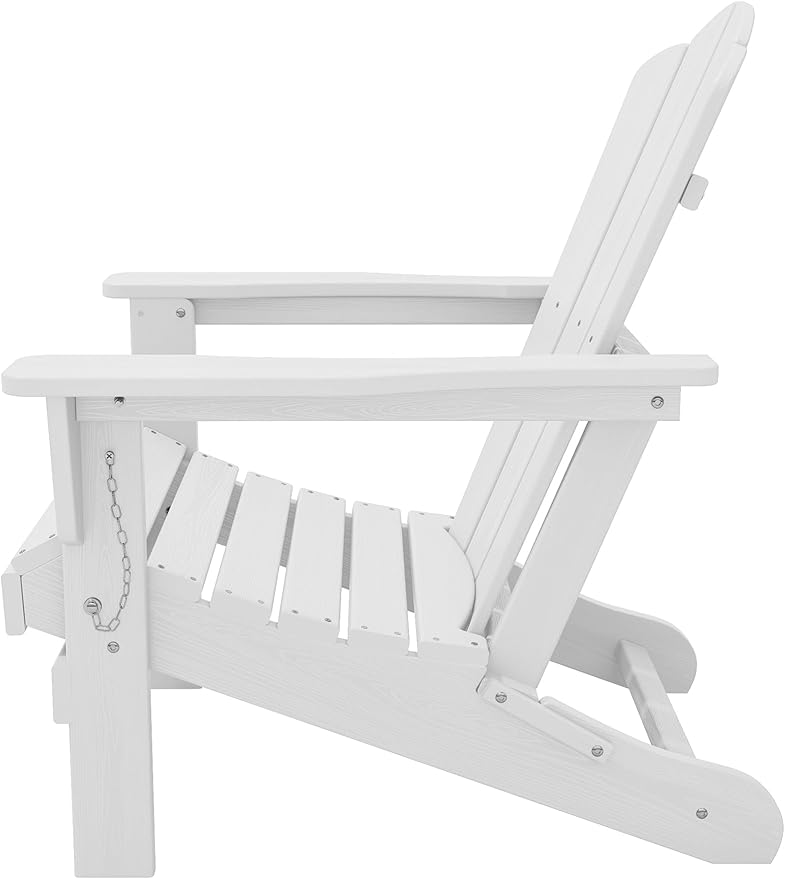KINGYES Folding Adirondack Chair Set of 8, HDPE All-Weather Folding Adirondack Chair, White