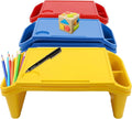 Mind Reader Kids Lap Desk, 6 PCS Kids Lap Desk Bulk Tray Lap, Portable Activity Tray with Side Storage, Stackable Plastic Desk Table for Students Drawing, Snacks, Study (2*(red+Blue+Yellow), Small)