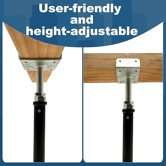 YXGJDP 4 Pack U-Shaped Floor Jack - Adjustable Steel Beam Support for 4x2, 4x4, 4x6 Joists Heavy Duty Screw Jack with U-Head Telepost & House Jack.6-9 Inch Adjustment Range