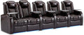 Weilianda Home Theater Seating Top Grain Leather Zero Gravity Recliner Chair Power Headrest Recline Movie Seat Gaming 7 Colors Mood Light Sofa with Tray Table USB Charge Row of 5 Loveseat Left Brown