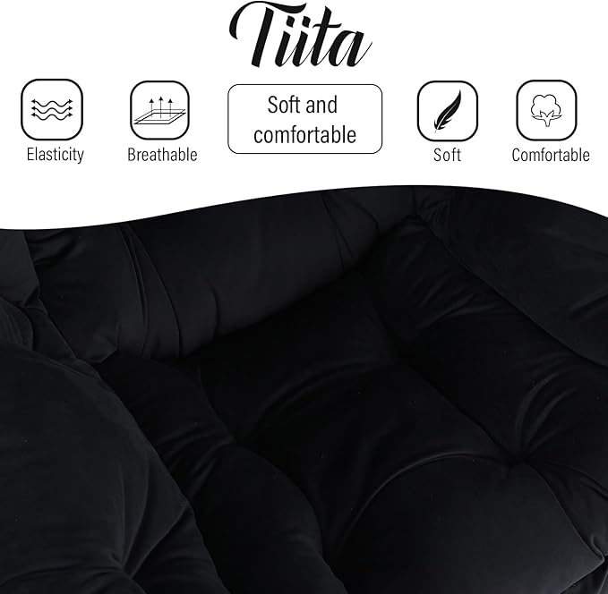 Tiita Lazy Chair, Modern Large Accent Lounge Armchair, Comfy Leisure Sofa Reading Chair for Bedroom, Living Room, Dorm Rooms, Garden and Courtyard, Black