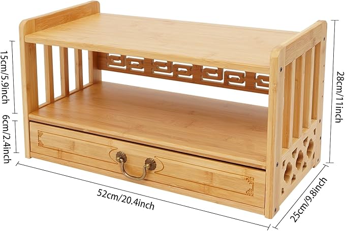 Low 3-Tier Meditation Table with Drawer,Bamboo Altar Tables,Puja Desks,Tatami Desk,20.4”W,Wood Color