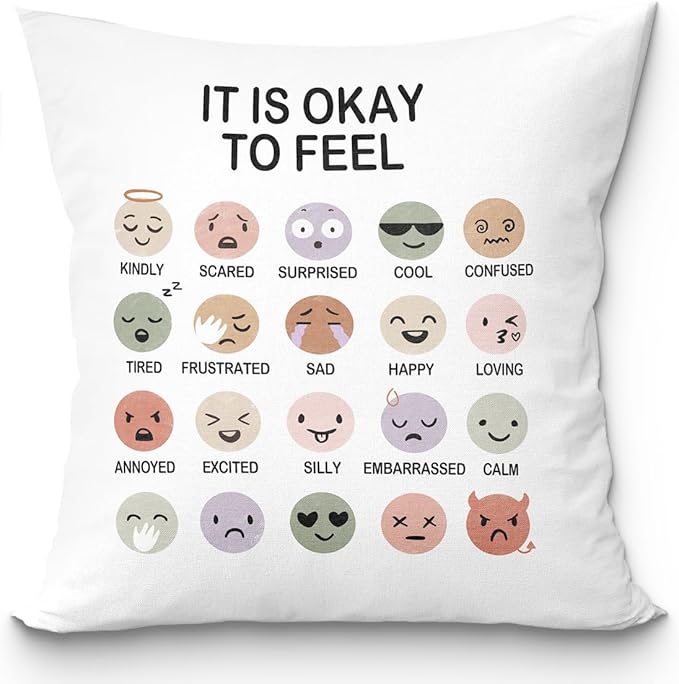 uinwk Mental Health Pillow Covers 18x18,Calming Corner Classroom,School Counselor Office Must Haves,Mental Health Pillows for Office,It is Okay to Feel Throw Pillow Covers