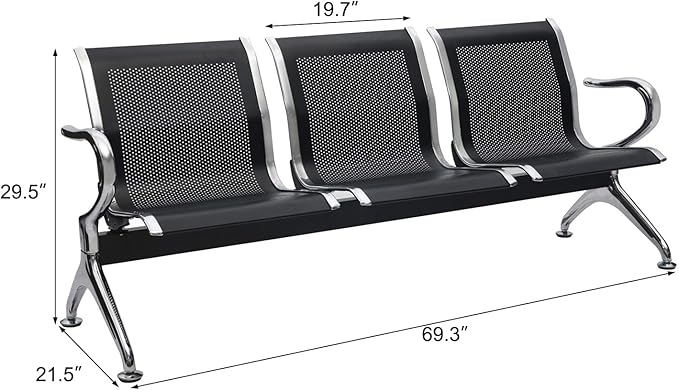 Kinsuite Waiting Room Chair - 3-Seat Airport Reception Lobby Office Bench, Black
