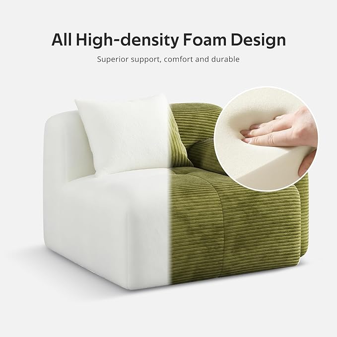 Aosaifen Modern L-Shaped Modular Sectional Sofa for Living Room，Oversized 3-Seater Couch with Deep Seat and Movable Ottoman – No Assembly,Comfortable Corduroy Fabric Boneless Sofa (Green)