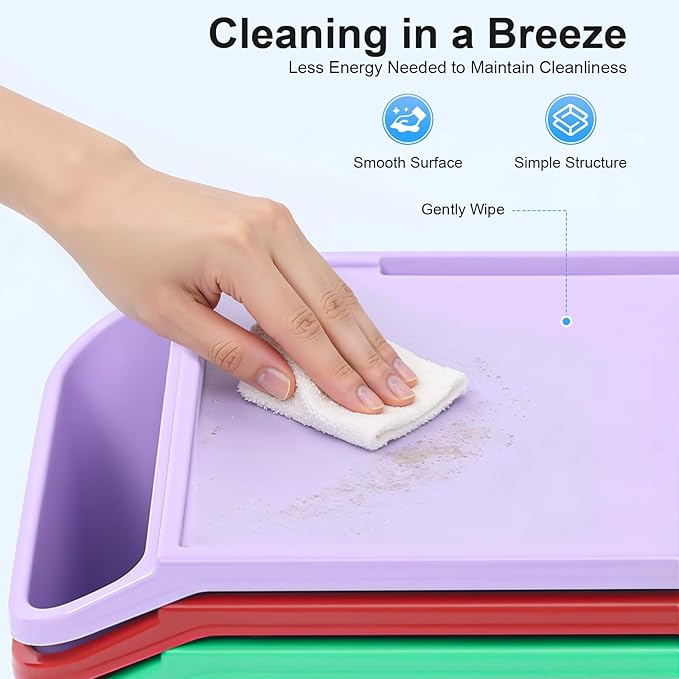 Mind Reader Kids Lap Desk, 4 PCS Kids Lap Desk Bulk Tray Lap, Portable Activity Tray with Side Storage, Stackable Plastic Desk Table for Students Drawing, Snacks, Study (Colorful, Large)