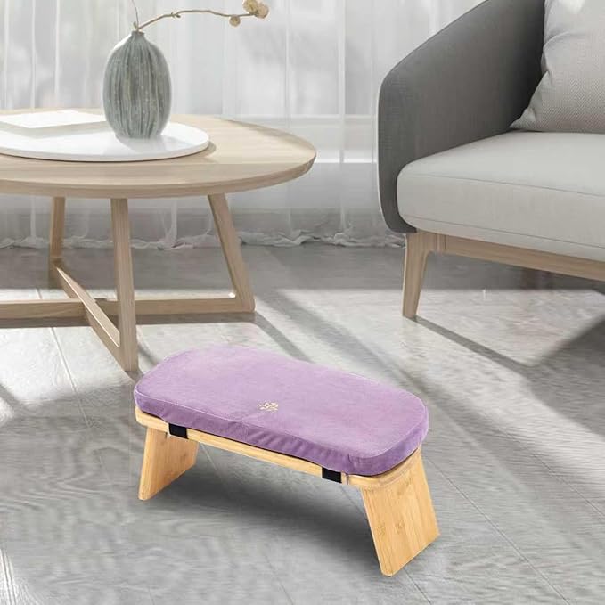 Estleys Meditation Bench, Bamboo Meditation Stool, Folding Kneeling Meditation Bench, Seiza Prayer Bench, Prayer Bench with Meditation Cushion, Kneeling Stool (Purple)