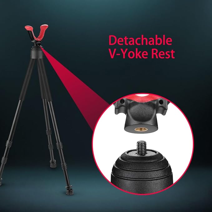 Zeadio Tripod Rest with High Density Foam Grip, Twist-Style Locking Leg, and Non-Marring V-Yoke Rest Head for Outdoor Activities,81-165cm