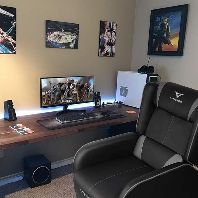 VITESSE Gaming Recliner Chair Racing Style Single PU Leather Sofa Modern Living Room Recliners Ergonomic Comfortable Home Theater Seating, Grey