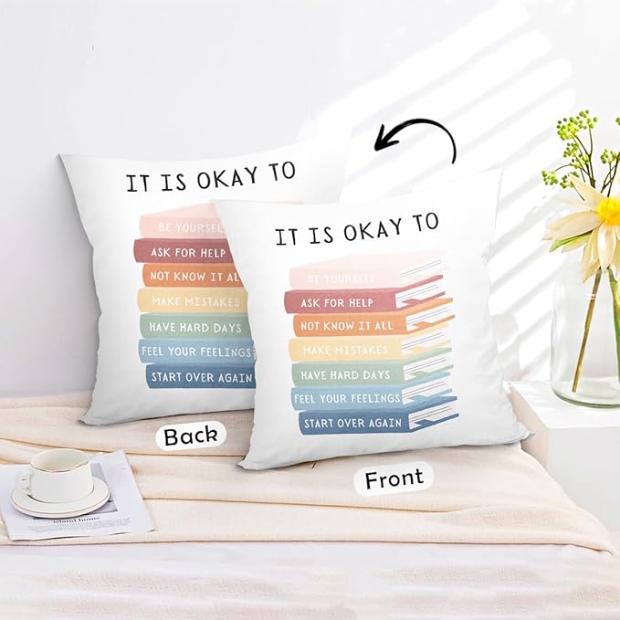 uinwk Motivational Throw Pillow 18x18, Mental Health Pillow for Calming Corner, Classroom, Playroom & Office
