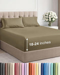 Extra Deep Pocket Full Sheets - 4 Piece Breathable & Cooling Bed Sheets - Hotel Luxury Bed Sheet Set - Soft, Wrinkle Free & Comfy - Easily Fits Extra Deep Mattresses - Deep Pocket Khaki Sheets Set