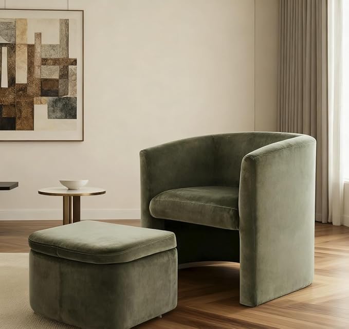 MALOL Mid-Century Velvet Living Room Chair Set of 2 with Storage Ottoman, Space-Saving Accent Chairs for Bedroom/Reading Spaces/Office, Green