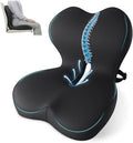 Memory Foam Seat Cushion,Office Chair Cushion with Lumbar Support for Back Pressure Relief,Sciatica,Car Seat Cushion with Adjustable Strap,Hip Pad Cushions for Car,Truck,Desk (D-Black)