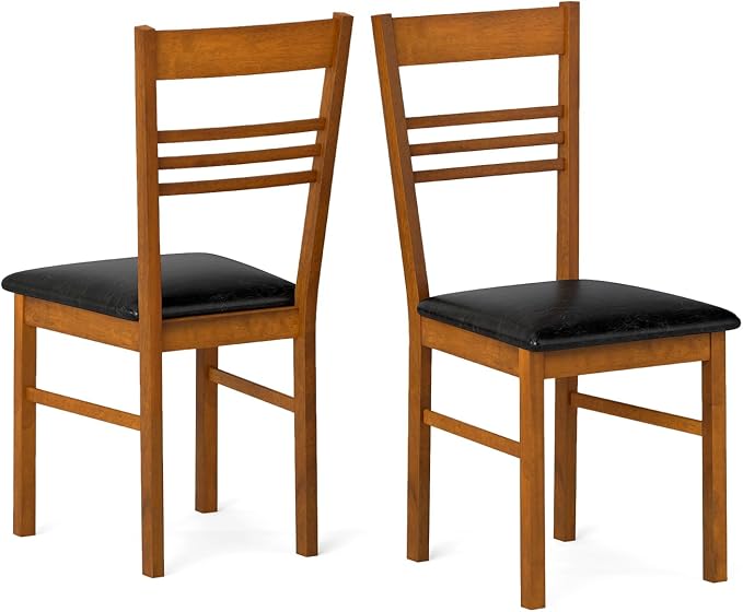 Giantex Wooden Dining Chairs Set of 2, Armless Kitchen Chairs w/Slat Backrest, Upholstered PU Seat, Rubber Wood Frame, Modern Dinette Furniture Set for Dining Room, Living Room