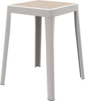 LeisureMod Stackable Square Plastic Dining Stool - Mid-Century Modern Backless Accent Stool with Wicker Top for Kitchen & Dining Room, White