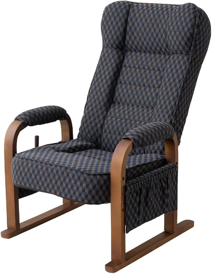 EMOOR Tatami Chair Japanese-Style Chair RYOKAN (Navy), Wooden Armrest & Sled Base Recliner Hight-Adjustable Upholstered Single Futon Sofa