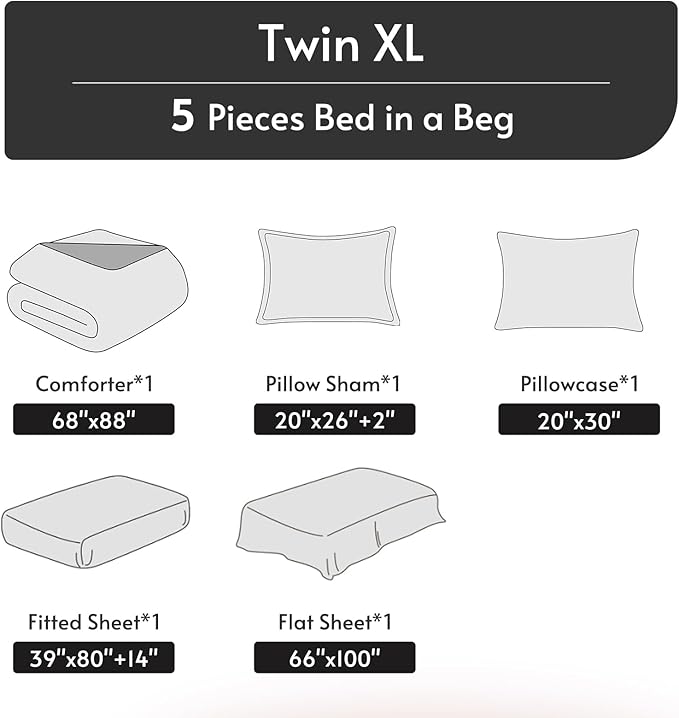 MUXHOMO 5 Pieces Twin XL Comforter Set, Reversible Bed in a Bag Twin XL Size, All Season Bedding Set with Comforter, Flat Sheet, Fitted Sheet, Pillowcases & Shams, Teal & Lake Blue