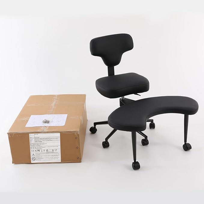 Ergonomic Floor Chair, Cross Legged Desk Chair with Back Support, 360 Swivel Kneeling Chair Adjustable Height, 286lbs Kneeling & Regular Seating for Home Office (Black)