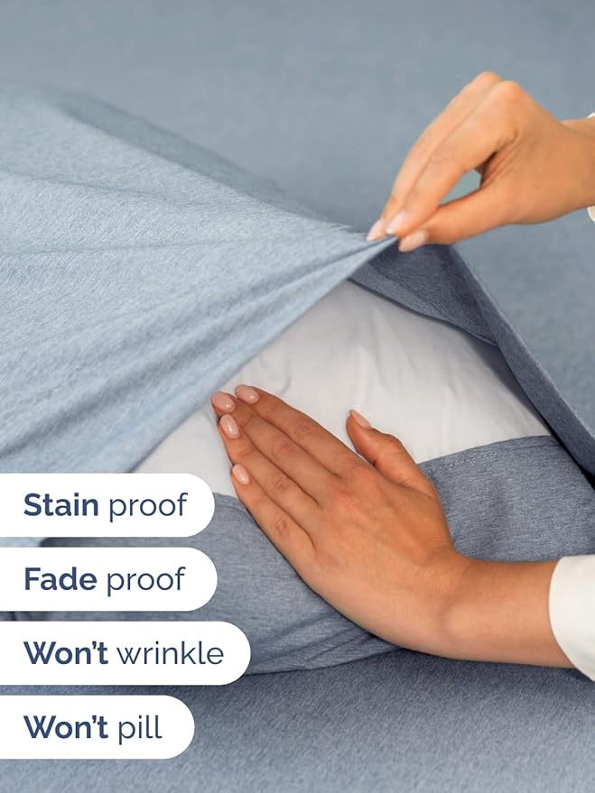 Extra Deep Pocket Split King Sheets - 5 Piece Breathable & Cooling Bed Sheets - Hotel Luxury Bed Sheet Set - Soft, Wrinkle Free & Comfy - Easily Fits Extra Deep Mattresses - Heathered Blue Sheets Set