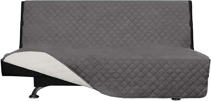 Easy-Going Futon Sofa Slipcover Reversible Sofa Cover Armless Futon Cover Furniture Protector Couch Cover Water Resistant Pets, Kids, Children, Dog, Cat (Futon, Gray/Ivory)