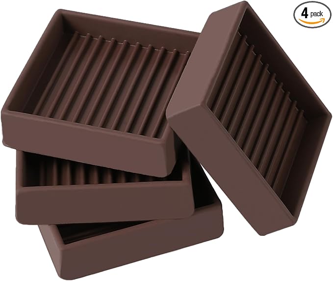 2x2 Square Rubber Furniture Caster Cups, Anti-Sliding Furniture Pads Bed Stopper Floor Protectors with Grip - Protect Any Flooring