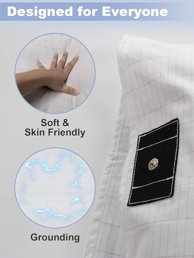 YOUBLAO Grounding Pillowcase, 90% Organic Cotton and 10% Silver Fiber Grounding Pillow Case with 15ft Grounding Cord, White Sleep Pillow 20x30 inch for Improve Sleep Improving Energy