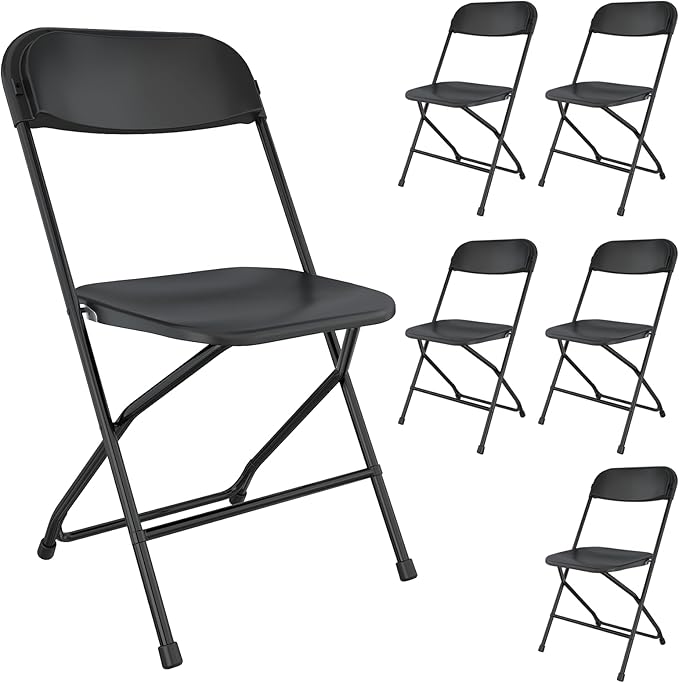 6 Pack Black Folding Chairs, Portable Party Chairs, Plastic Folding Chair,Stackable Commercial Seats with Steel Frame for Office Wedding Party Patio Dinning Events, 350lbs Capacity, Black