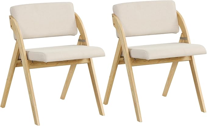 GOFLAME Folding Dining Chairs Set of 2, Upholstered Kitchen Chairs with Padded Seat & Backrest, Modern Side Chairs with Rubber Wood Legs for Home Office Events, Wedding, No Assembly Needed, Natural
