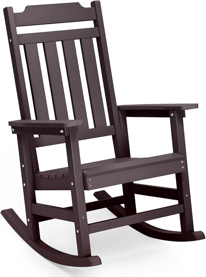 hOmeQomi Rocking Chair, All Weather Resistant Poly Lumber Outdoor Porch Rocker, Rocking Chairs for Outdoor, Indoor, Patio, Deck, Garden, Backyard, Load Bearing 380 lbs - Brown