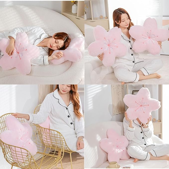 Soft teddy velvet Five star flower cushion Four-leaf clover cushion Sofa Bedroom living Room cushion cover -17 inches (light pink)
