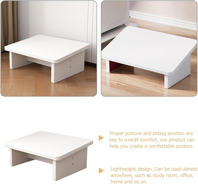 GALPADA Wooden Foot Rest Stool Warm White Non-Slip Footstool for Office and Home Comfortable Leg Support Ergonomic Footrest for Extended Sitting