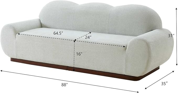 Christopher Knight Home Zera 88" Comfy Boucle Upholstered Cloud Couch, 3-Seater Sofa Couches, Low Profile Home Sofa Living Room with Round Arm, Sturdy Wooden Frame Lounge Chair Indoor, Light Green