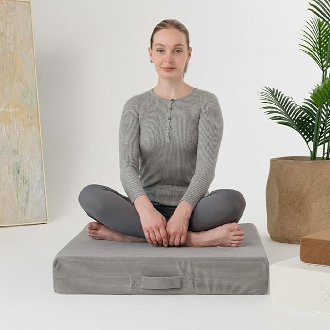 16 inches Meditation Floor Pillow Square Large Floor Cushions for Adults, Thick Memory Foam Seat Cushions for Yoga, Living Room, Sofa, Tatami, Bay Window Gray