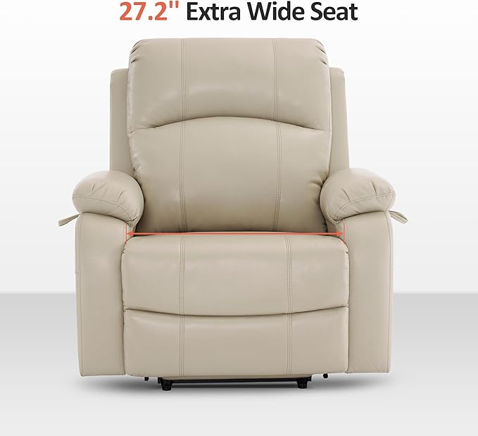 MCombo Small-Wide Power Lift Recliner Chair with Massage and Heat for Petite Elderly People, 3 Positions, 2 Side Pockets, USB Ports, Faux Leather R7410 (Beige, Small-Wide)