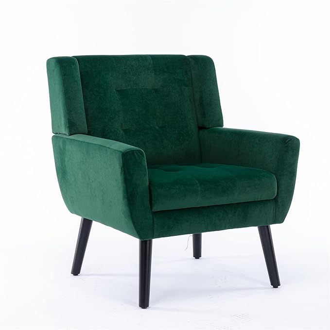 OO BY ORANGE ONLINE Velvet Accent Chair, Mid-Century Modern Tufted Armchair for Living Room, Bedroom & Office (Hunter Green)