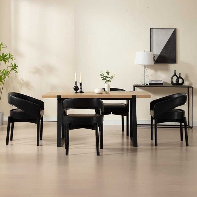 DUOMAY Modern PU Leather Dining Chairs Set of 2, Open Back Kitchen Chairs with Solid Wood Legs Upholstered Curved Back Side Chairs for Kitchen Restaurant, Black