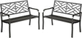 MFSTUDIO Outdoor Metal Bench Set of 2, Garden Patio 43.7 Inches Cast Iron Metal Frame Park Outside Benches with Geometric Pattern Backrest for Front Porch, Black