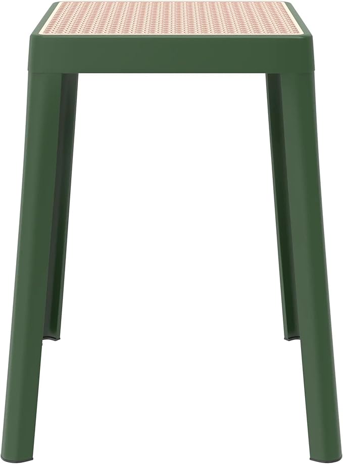LeisureMod Tresse Mid-Century Modern Square Plastic Dining Stool Set of 2, Stackable Accent Stools with Breathable Seat, Lightweight Seating for Kitchen, Dining Room, Bedroom, or Entryway (Grey)