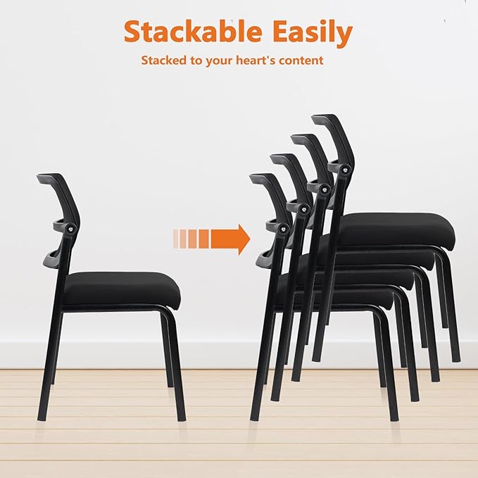 CLATINA 8PK Mesh Stacking Office Desk Chairs, Portable Stackable Bulk Waiting Room Armless Chair with Adjustable Back & Fabric Seat for Guest Lobby Side School Church Conference Break, Black