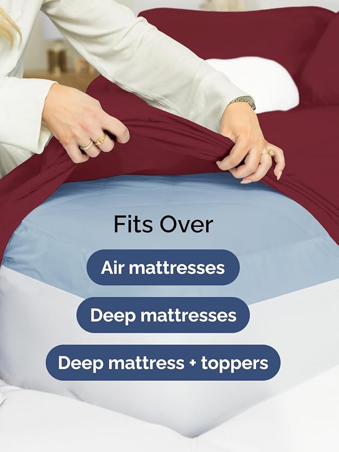 Extra Deep Pocket Queen Sheet Set - 4 Piece Breathable & Cooling Bed Sheets - Hotel Luxury Sheet Set - Soft, Wrinkle Free and Comfy - Easily Fits Extra Deep Mattresses - Deep Pocket Burgundy Sheets