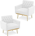 Accent Chair for Living Room, Comfy Oversized Velvet Upholstered Arm Chairs, Mid Century Modern Reading Single Sofa Side Chair with Tufted Back and Gold Legs for Bedroom (2, Pure White)