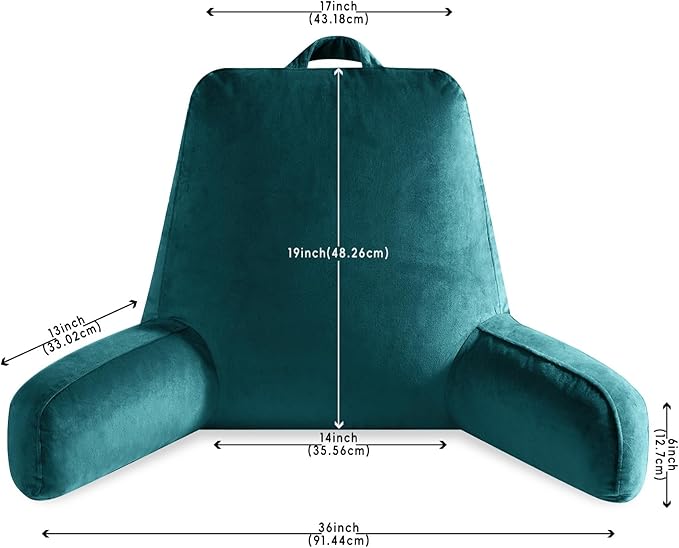 OAISZ Reading Pillow for Sitting in Bed Adult, Reading Pillow with Shredded Memory Foam, Bed Pillow with Washable Cover, Back Pillow Sitting Up with Extend Arms, Prussian Blue, X-Large