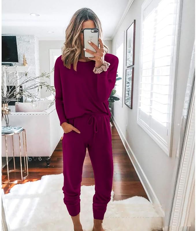 PRETTYGARDEN Women Fall 2 Piece Lounge Outfit Long Sleeve Tops High Waisted Jogger Pants Set Spring Travel Clothes Tracksuit