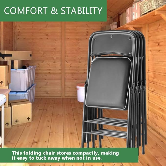Amazing for less Pack of 2 (Fabric/Vinyl) Steel Frame Metal Foam Padded Folding Chairs (Black, Gray, White) (2-Pack - Vinyl Black)