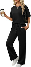 XIEERDUO Women's Side Slit Lounge Sets 2 Piece Travel Outfits Airport Tracksuit Oversized Wide Leg Loungewear S-3XL
