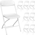 8 Pack White Folding Chairs, Portable Stackable Party Chairs For Indoor and Outdoor, Plastic Folding Chairs, Commercial Seat with Steel Frame for Home Office Wedding Event, Dining, 350lbs Capacity