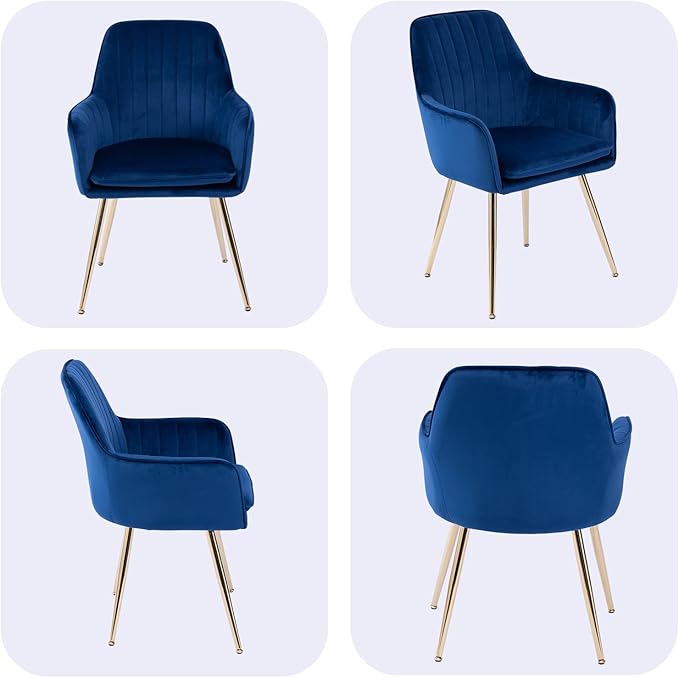 Purgreen Velvet Dining Chair Set of 6 - Modern Mid-Back Accent Chair with Gold Plating Legs - Comfy Upholstered Chair for Living Room,Restaurant,Kitchen & Reception Room (Velvet Blue, Set of 6)