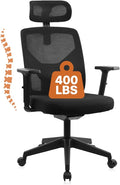 CLATINA Heavy Duty Ergonomic Office Chair 400LBS, Big and Tall Desk Chair with Adjustable Lumbar Support Mesh Back & Headrest, Swivel Computer Task Chair with 3D Armrests for Home, Conference, Black