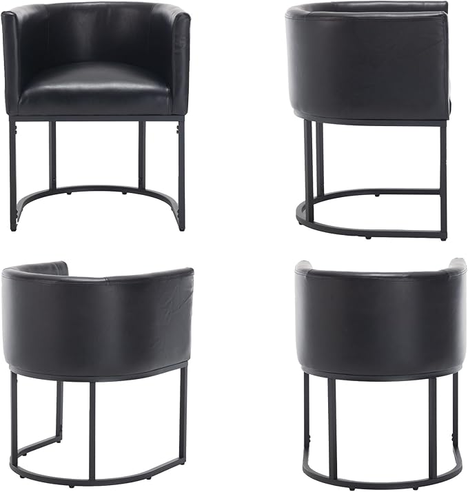 VESCASA Faux Leather Upholstered Dining Chair with Barrel Back, Modern Padded Restaurant Chair with Black Metal Frame for Kitchen, Dining Room, 1 Piece, Black