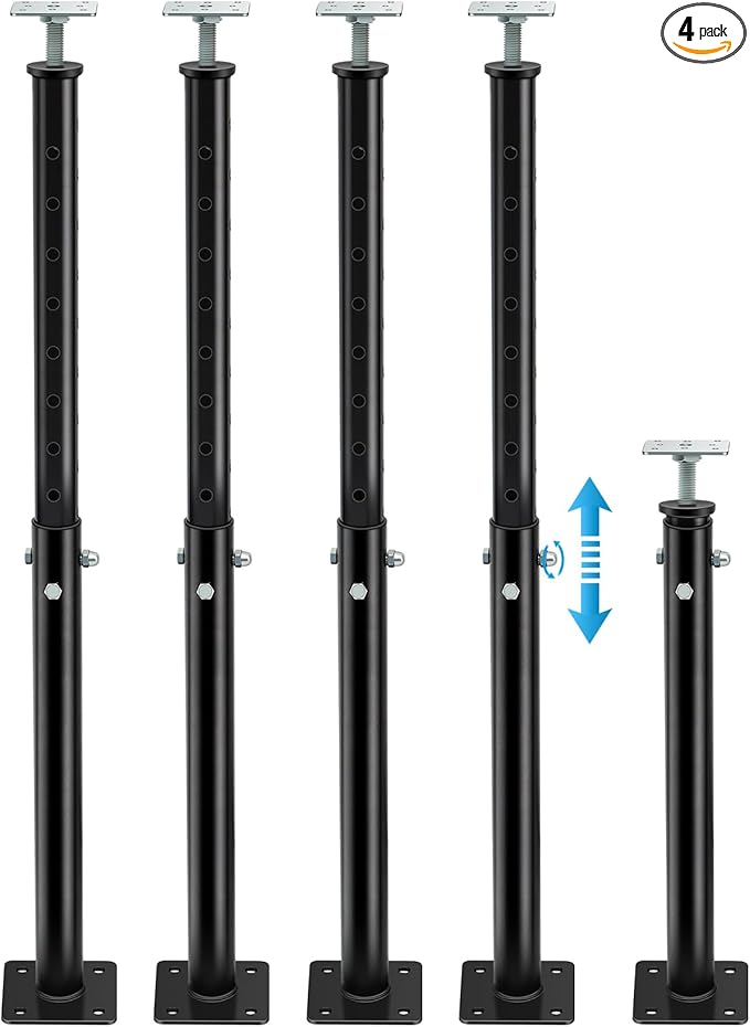 Yaocom 4 Pack Winter Adjustable Floor Jack Post Basement House Floor Jack Steel Support Jacks Post Pole for Porch Roof Deck Heavy Load Areas, 23.23"-43.31" Adjustable Height, Black